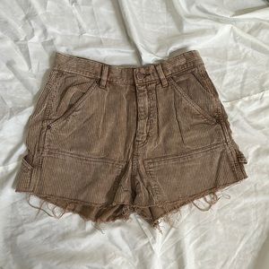 Urban Outfitters BDG Tan Corduroy High-Rise Raw Distressed Hem Carpenter Shorts